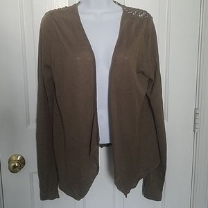 Christopher Fischer Womens Cardigan L Crochet Beachy Linen Knit Coastal Olive